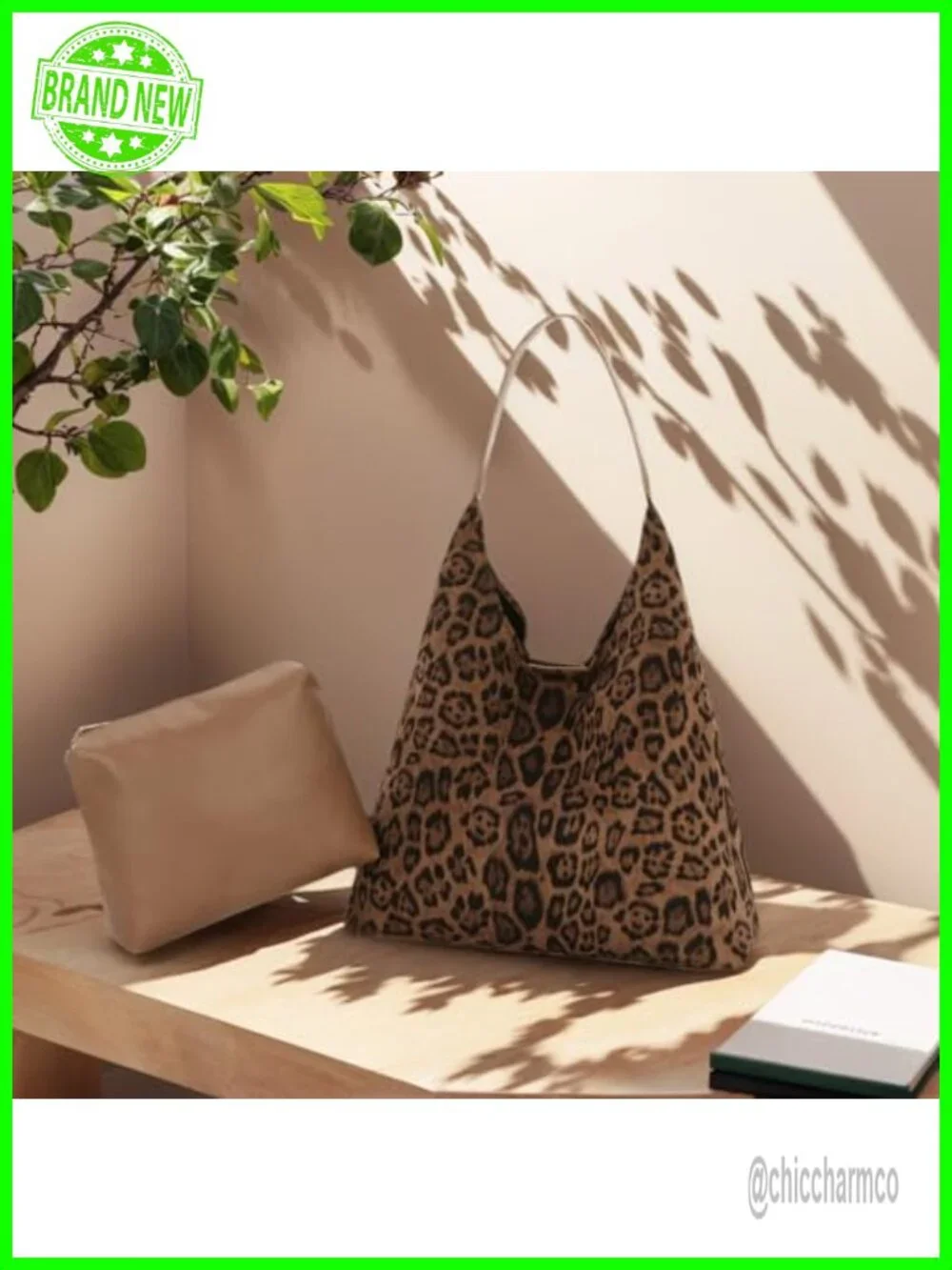 Faux Suede Leather Leopard Tote Bag Hobo Shoulder Satchel Handbag Large